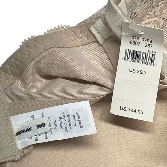 Aerie Nude and Cream Lace Trim Wireless Padded Bralette N0462 - Picture 5 of 7